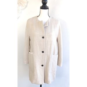 Zara Long Linen Blend Cream Jacket / Coat Size M